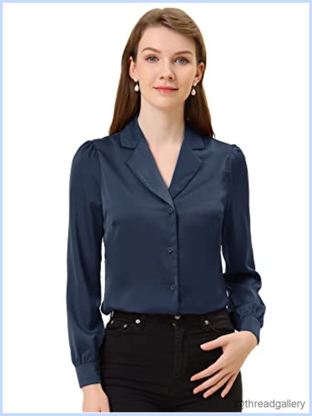 Satin Button Down Shirt Long Sleeve Office Work Blouse